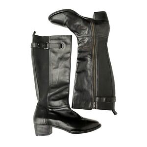 Gianni Bernini Palomah Black Leather Riding Knee High Boots Women's Size 11M Zip